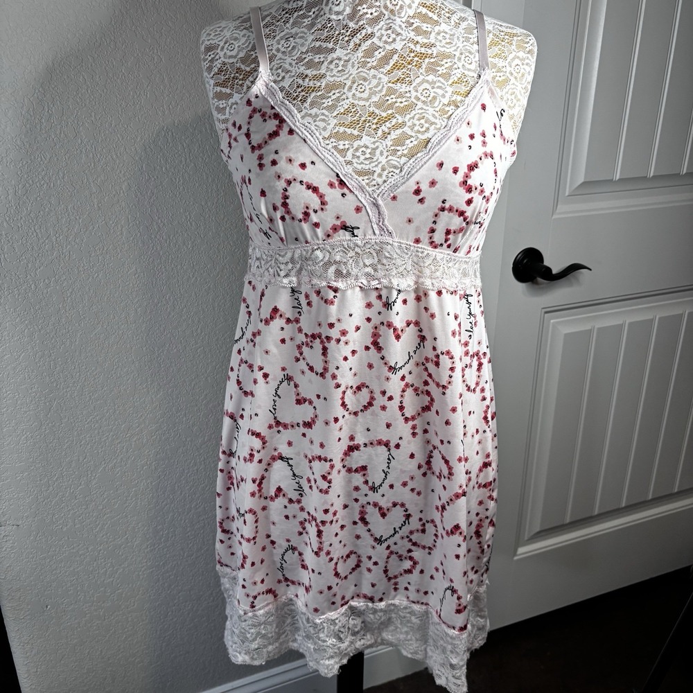 Vintage Marilyn Monroe Floral Pink Hearts Babydoll Slip Dress Dainty Romantic L